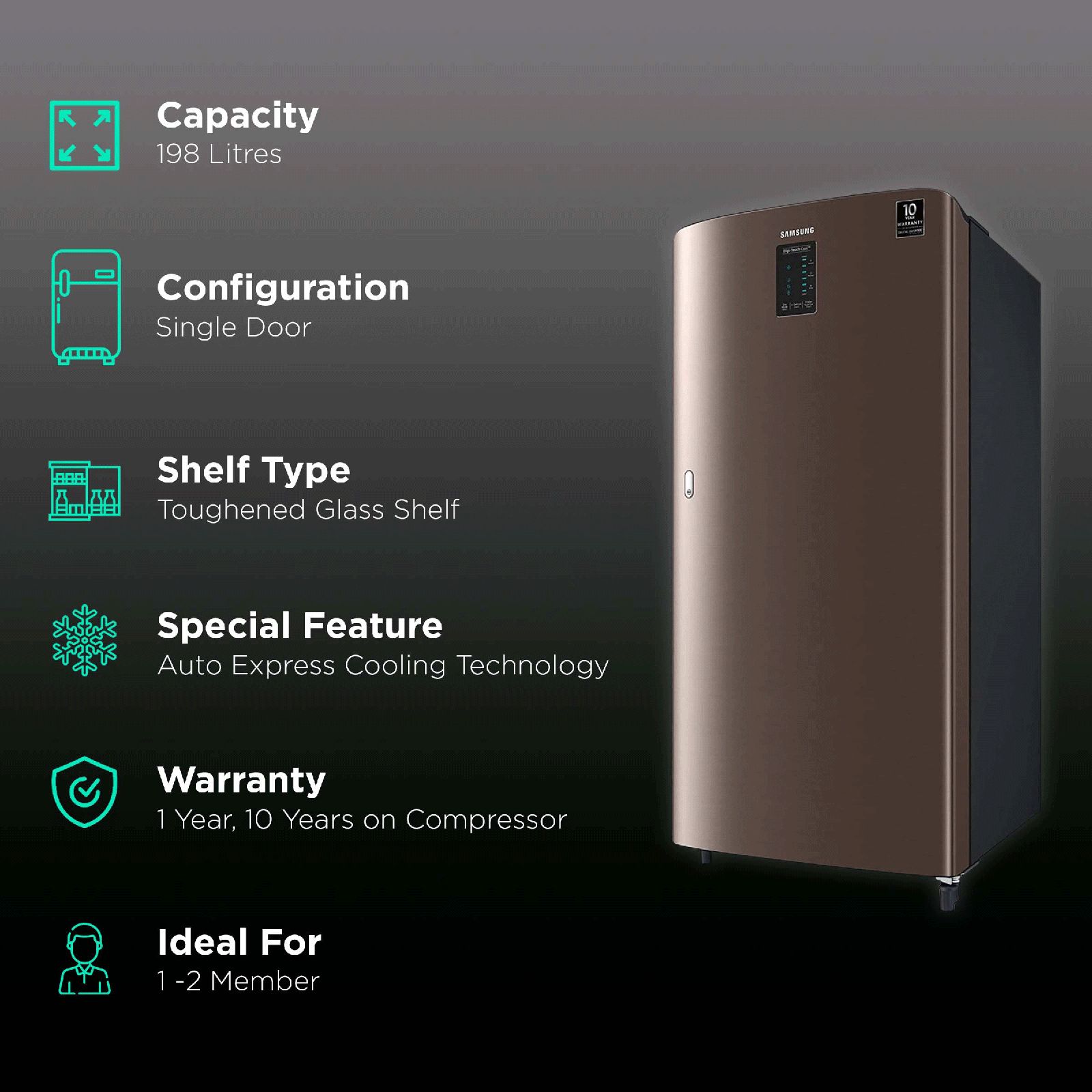 Buy SAMSUNG Digi-Touch Cool 198 Litres 4 Star Direct Cool Single